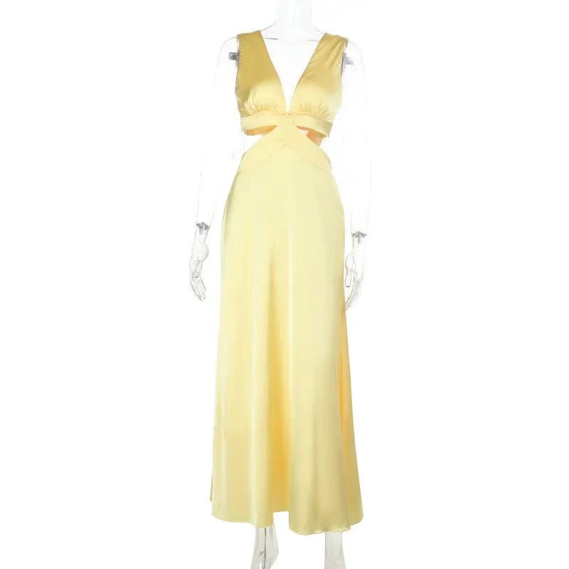Deep V-Neck Hollow Out Maxi Dress