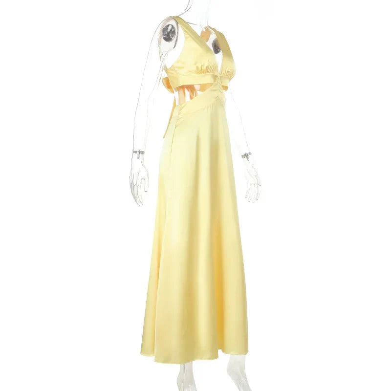 Deep V-Neck Hollow Out Maxi Dress