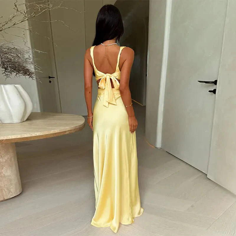 Deep V-Neck Hollow Out Maxi Dress