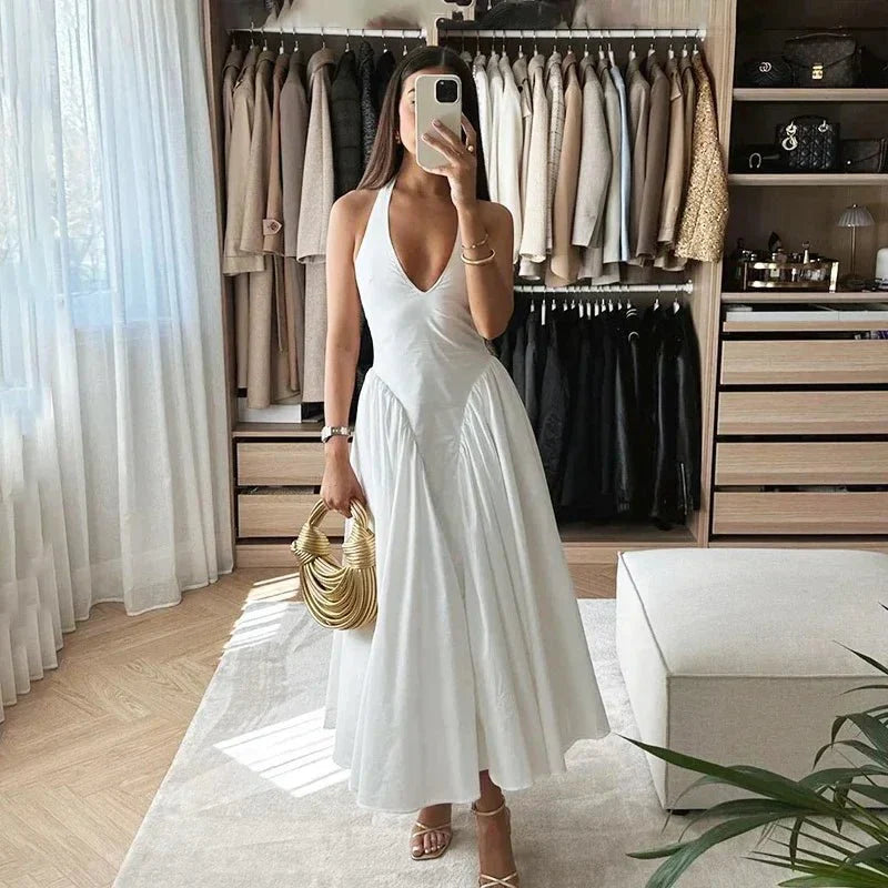 Deep V Sexy Slim Fit Backless Halter Dress