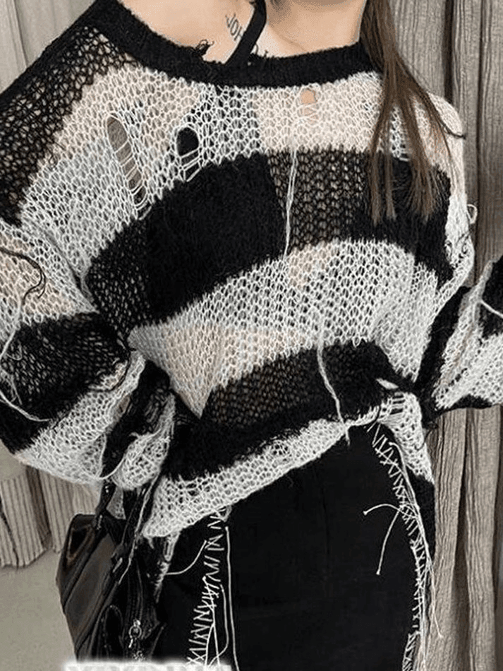 Pydshop Distressed Striped Knit Top