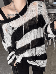 Pydshop Distressed Striped Knit Top