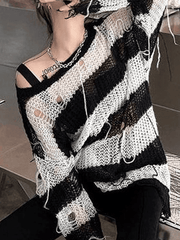 Pydshop Distressed Striped Knit Top