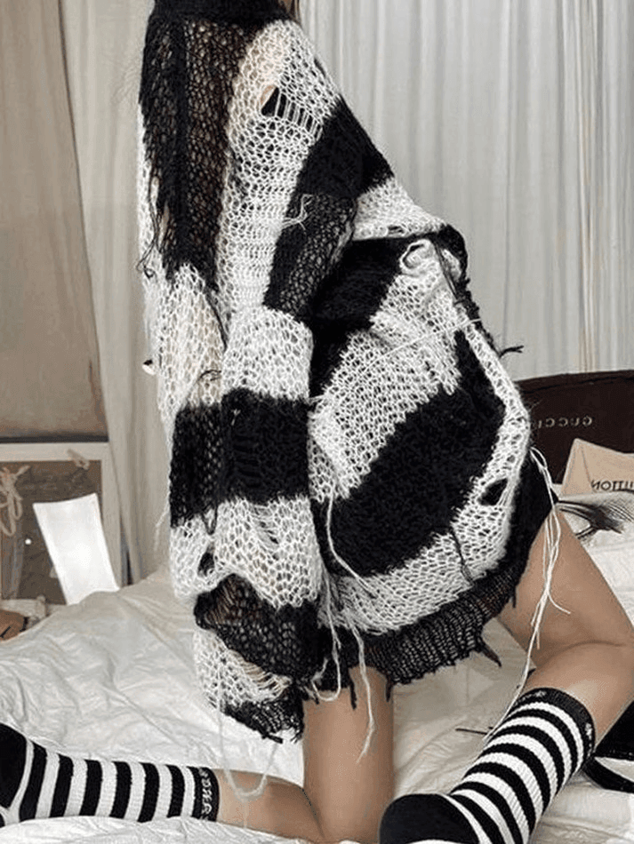 Pydshop Distressed Striped Knit Top