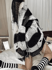 Pydshop Distressed Striped Knit Top