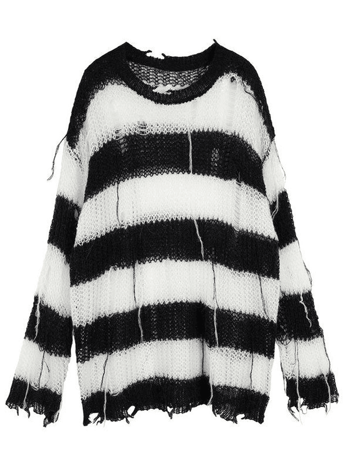 Pydshop Distressed Striped Knit Top