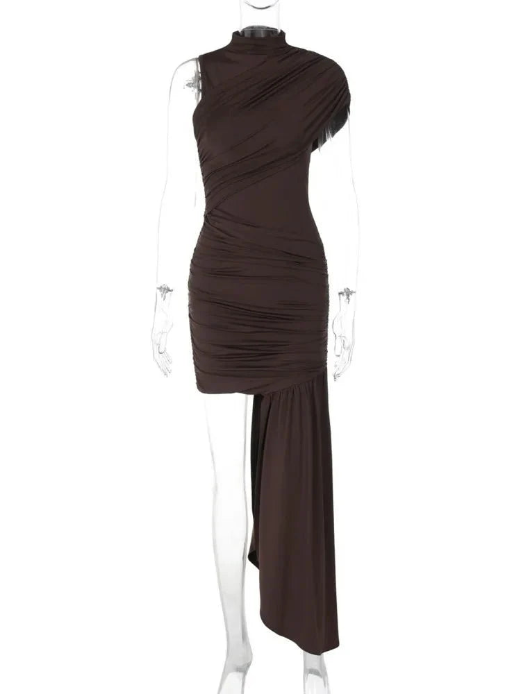 Draped Sleeveless Ruched Mini Dress