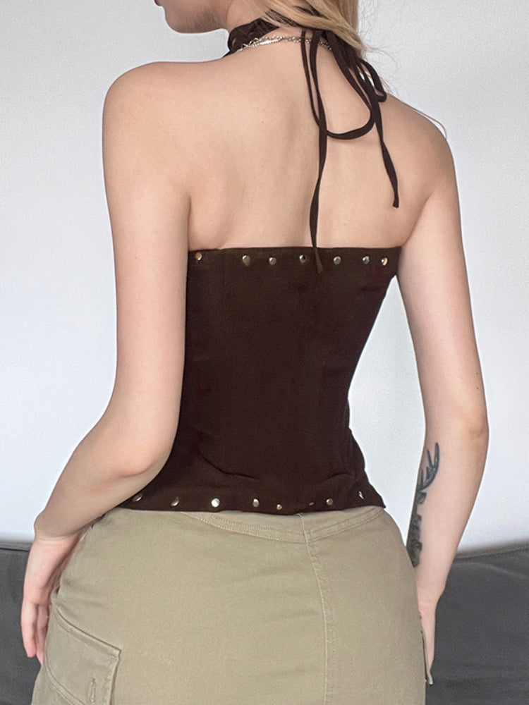 Pydshop – Rückenfreies, ärmelloses Neckholder-Top in Braun