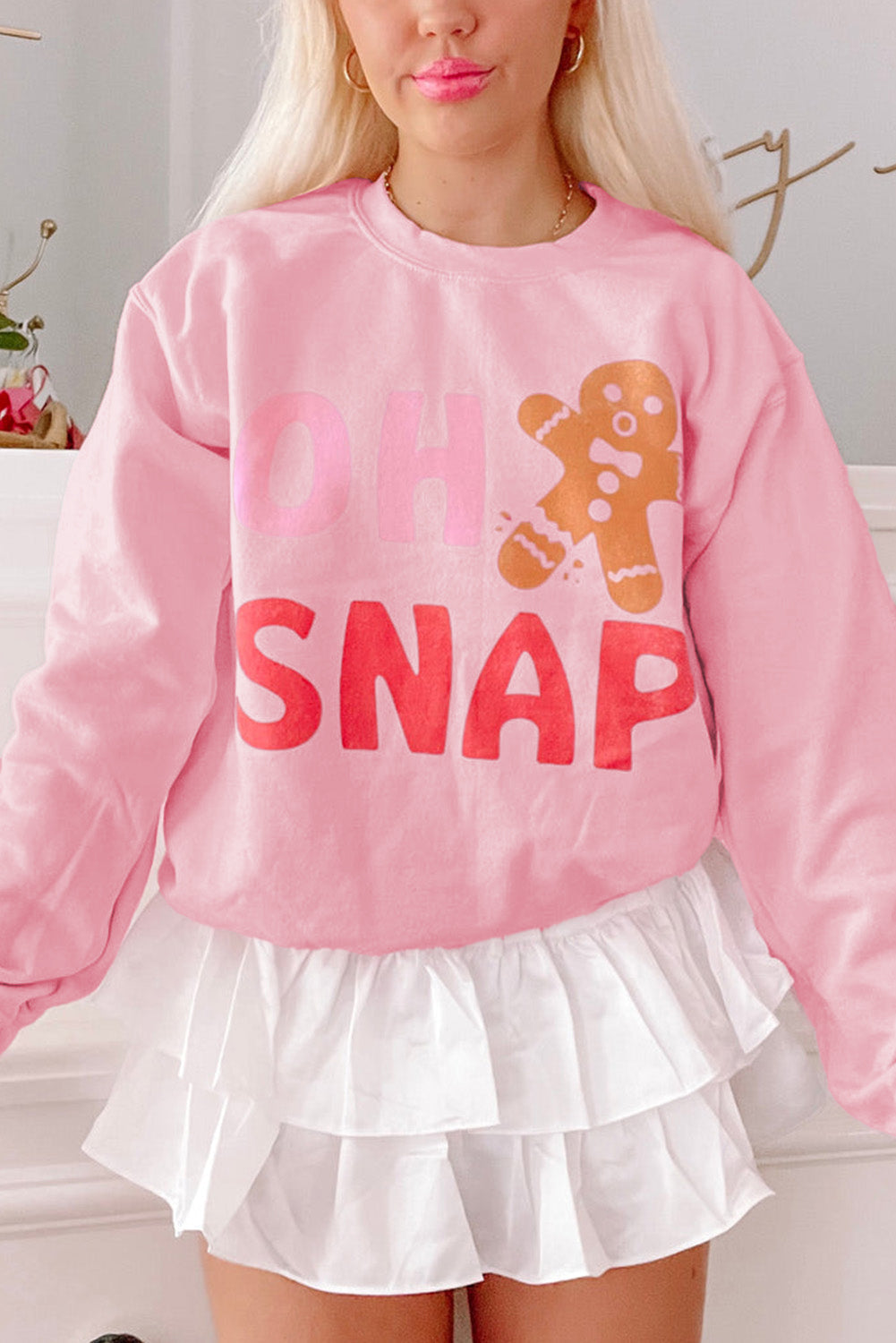 Pink OH SNAP Gingerbread Man Christmas Pullover Sweatshirt