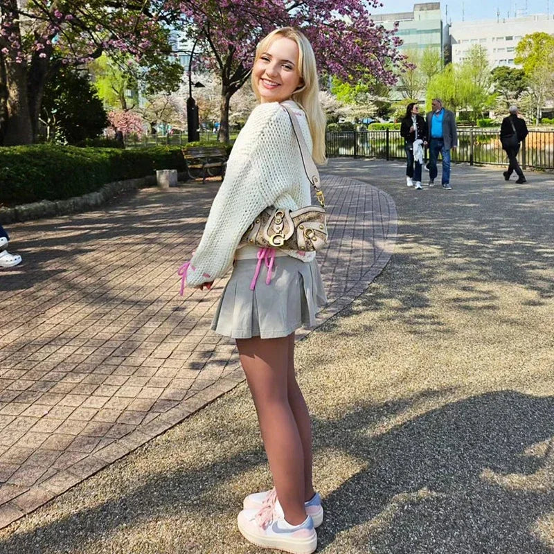 Pydshop Long Sleeve Loose Knitted Sweater For Women Contrast Color Drawstring Hollow Out Pullover Sweater Top Y2K Autumn NewChristmas Gifts