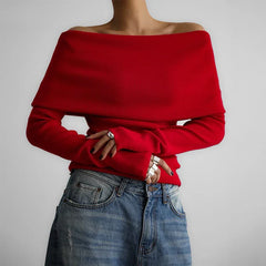 Pydshop Women's Sweater Pullovers Long Sleeve Knitted One-Shoulder Sexy Slim Top Solid Color Autumn Winter  Fashion CasualChristmas Gifts