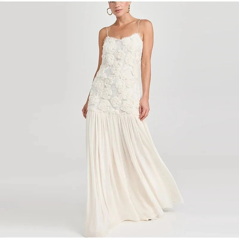 Elegant 3D Flower Long Dress