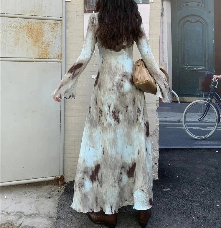 Elegant Flare Long Sleeves Maxi Dress