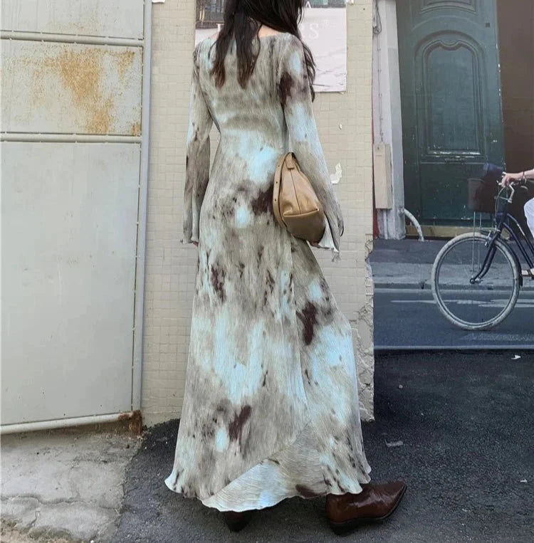 Elegant Flare Long Sleeves Maxi Dress