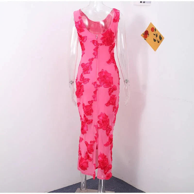 Elegant Floral Print Puff Sleeve Maxi Dress