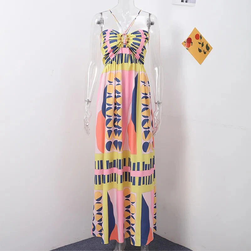 Elegant Floral Print Puff Sleeve Maxi Dress