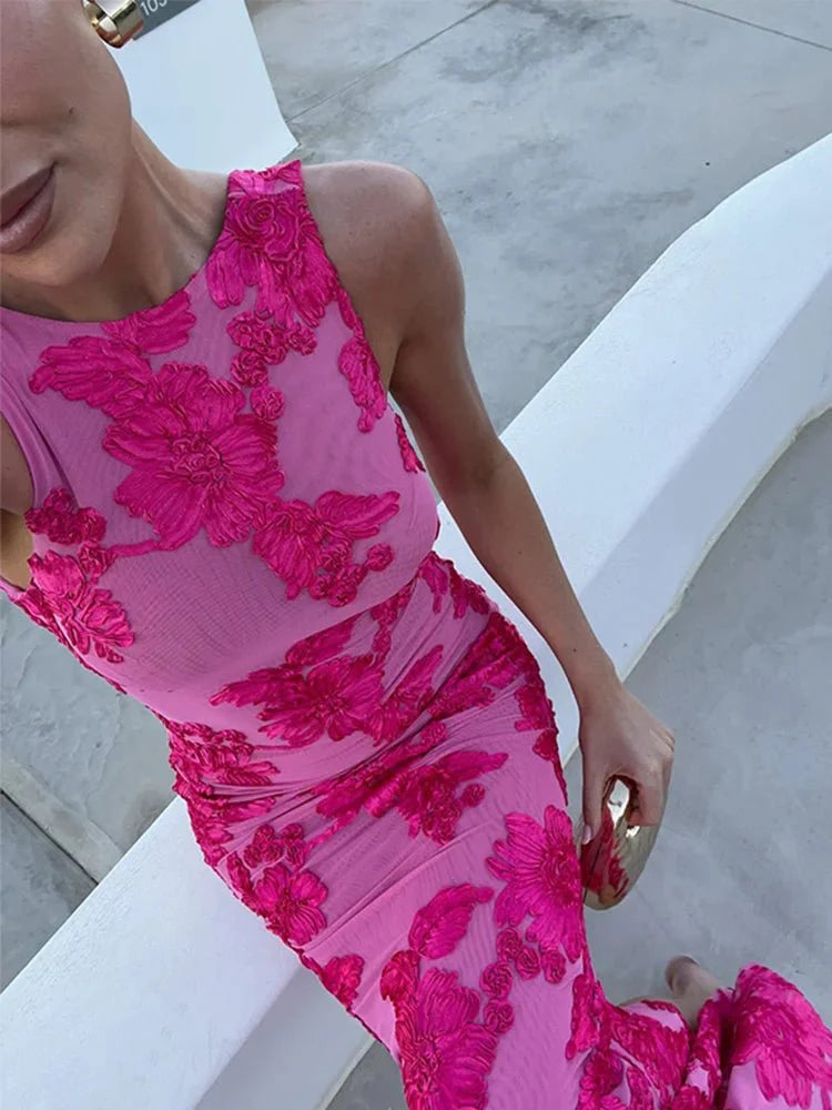 Elegant Floral Print Puff Sleeve Maxi Dress