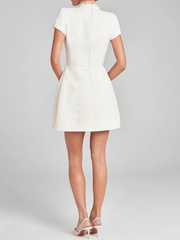 Elegant High-Waisted Short-Sleeve Dress