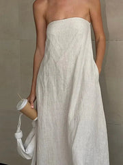 Elegant Linen Strapless Long Dress