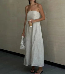 Elegant Linen Strapless Long Dress