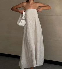 Elegant Linen Strapless Long Dress