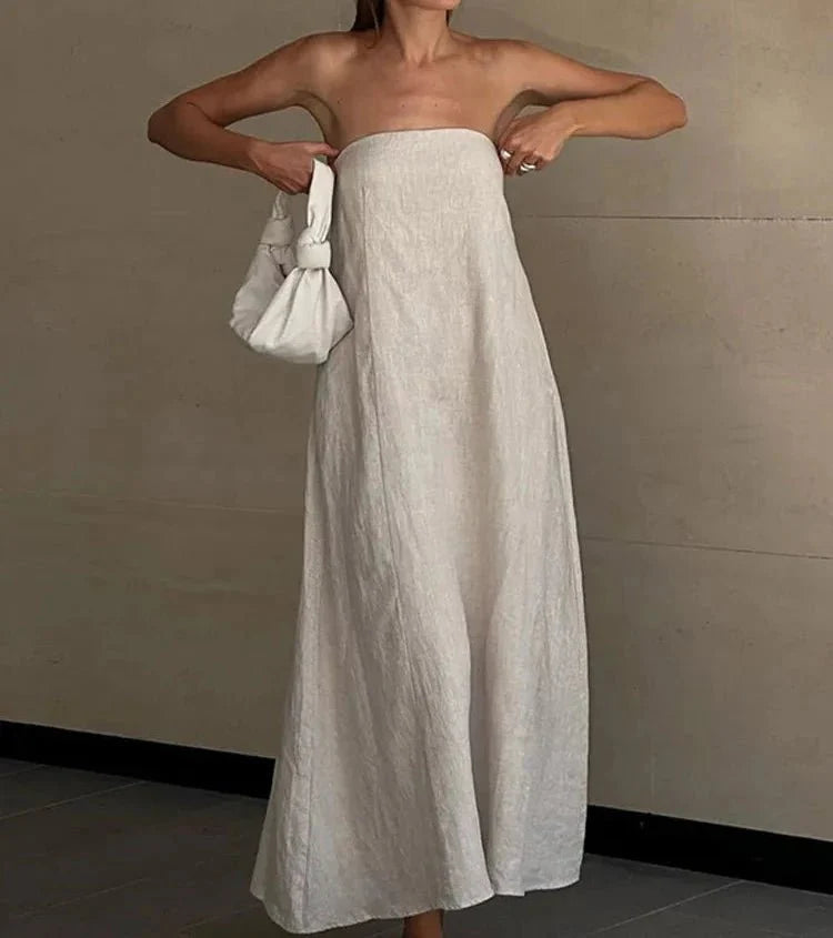 Elegant Linen Strapless Long Dress