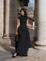 Elegant Oblique Collar Pleated A-line Dress