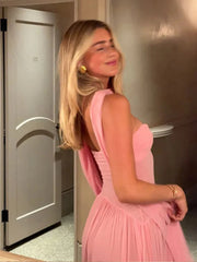 Elegant Pleated Backless A-line with Scarf Dress