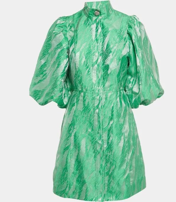 Elegant Puff Sleeve Stand-Up Collar Dress