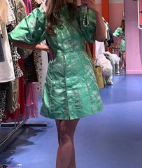 Elegant Puff Sleeve Stand-Up Collar Dress