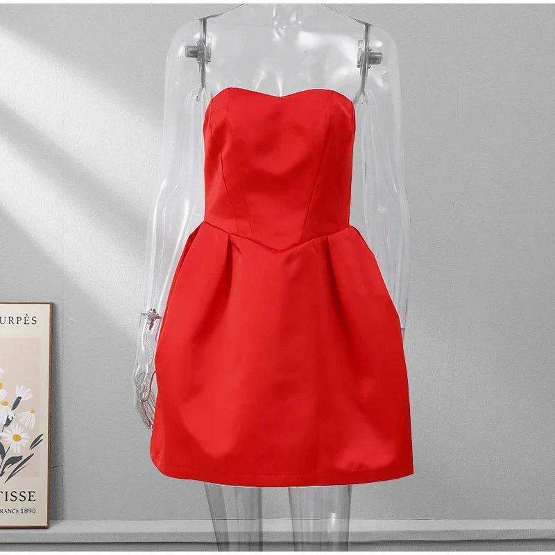 Red Strapless Backless Party Dress