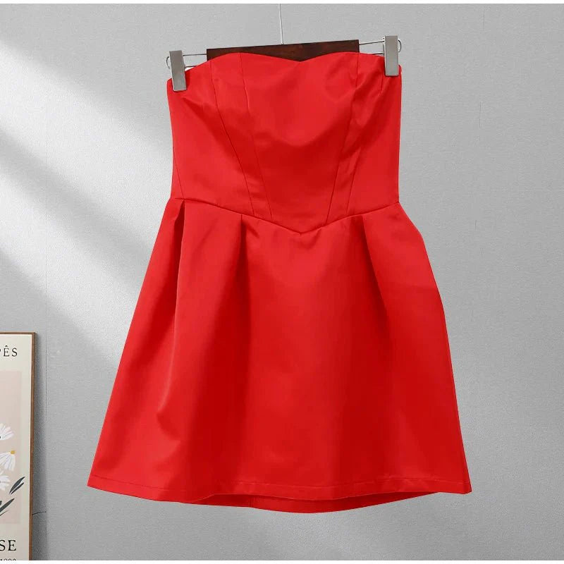 Red Strapless Backless Party Dress