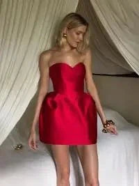 Red Strapless Backless Party Dress