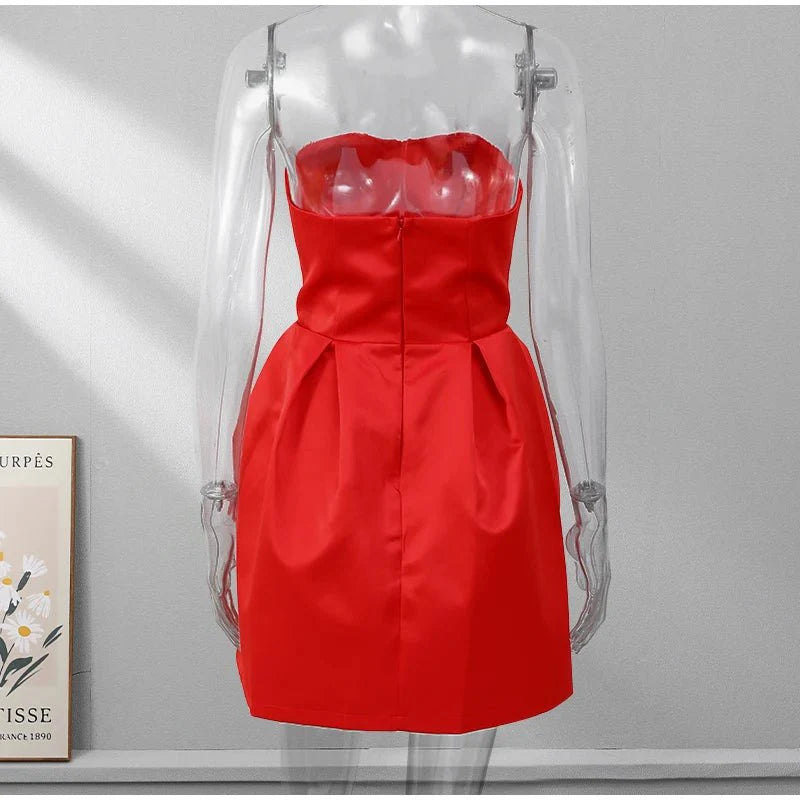Red Strapless Backless Party Dress