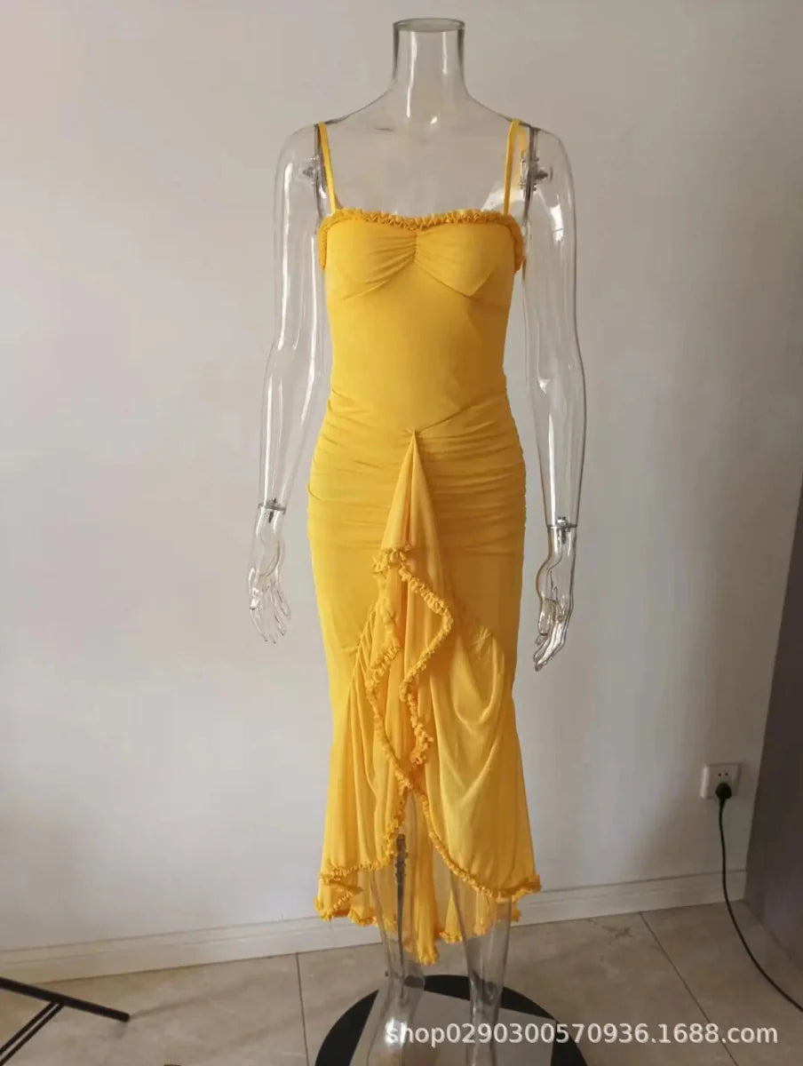 Elegant Ruffles Hem Maxi Dress