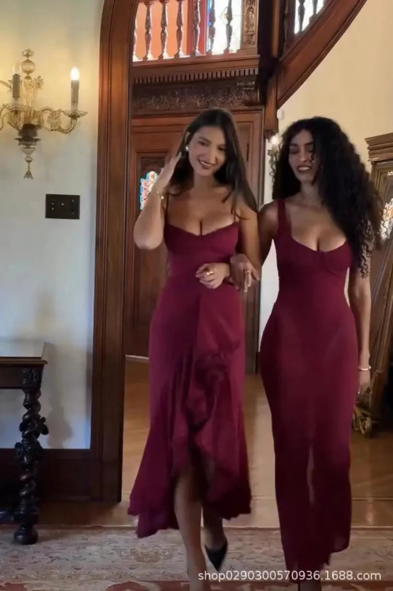 Elegant Ruffles Hem Maxi Dress