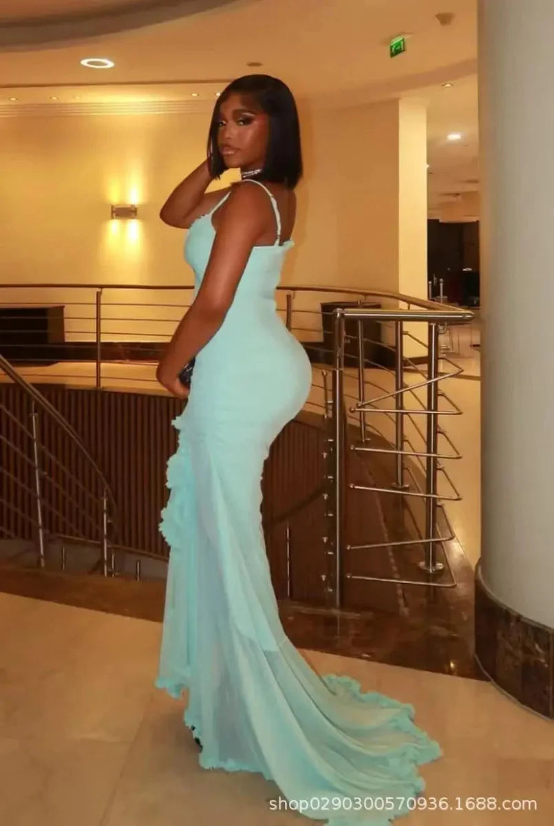 Elegant Ruffles Hem Maxi Dress