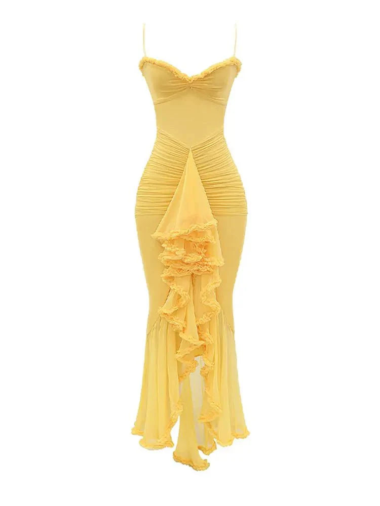 Elegant Ruffles Hem Maxi Dress
