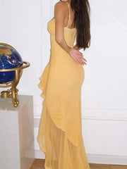 Elegant Ruffles Hem Maxi Dress