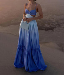 Elegant Ruffles Hollow Out Sling Dress