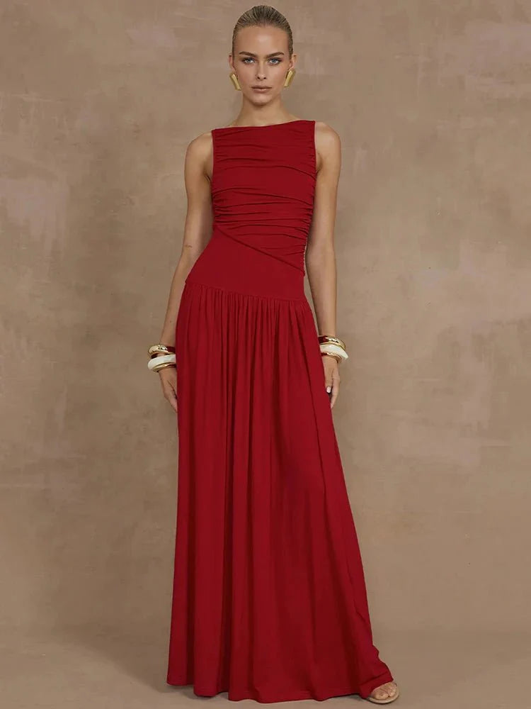 Elegant Sleeveless Ruched Maxi Dress