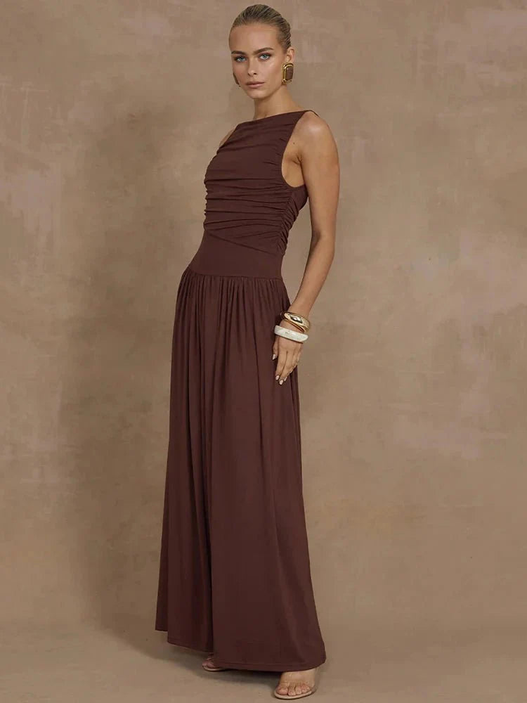 Elegant Sleeveless Ruched Maxi Dress