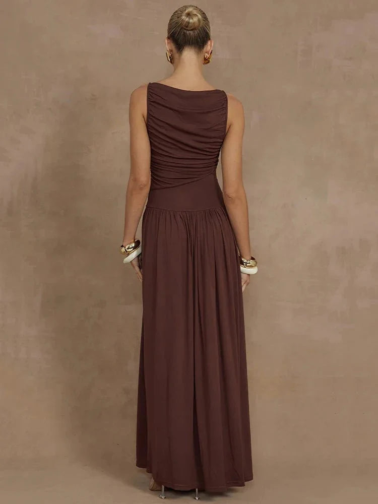 Elegant Sleeveless Ruched Maxi Dress