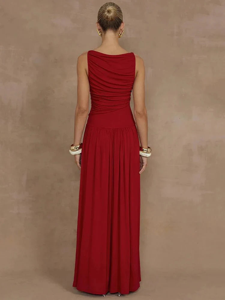 Elegant Sleeveless Ruched Maxi Dress
