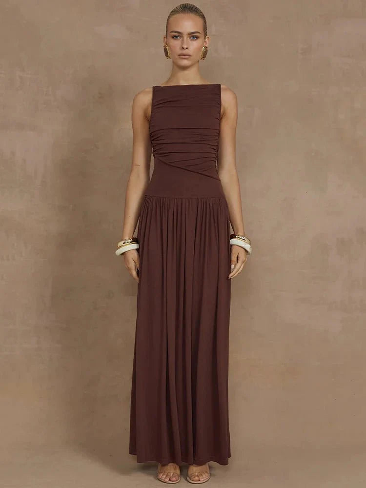 Elegant Sleeveless Ruched Maxi Dress