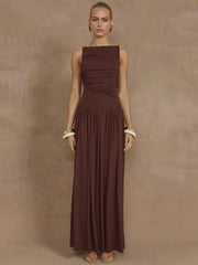 Elegant Sleeveless Ruched Maxi Dress