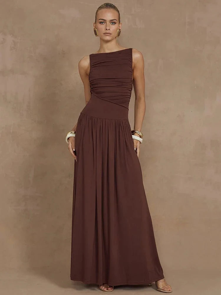 Elegant Sleeveless Ruched Maxi Dress