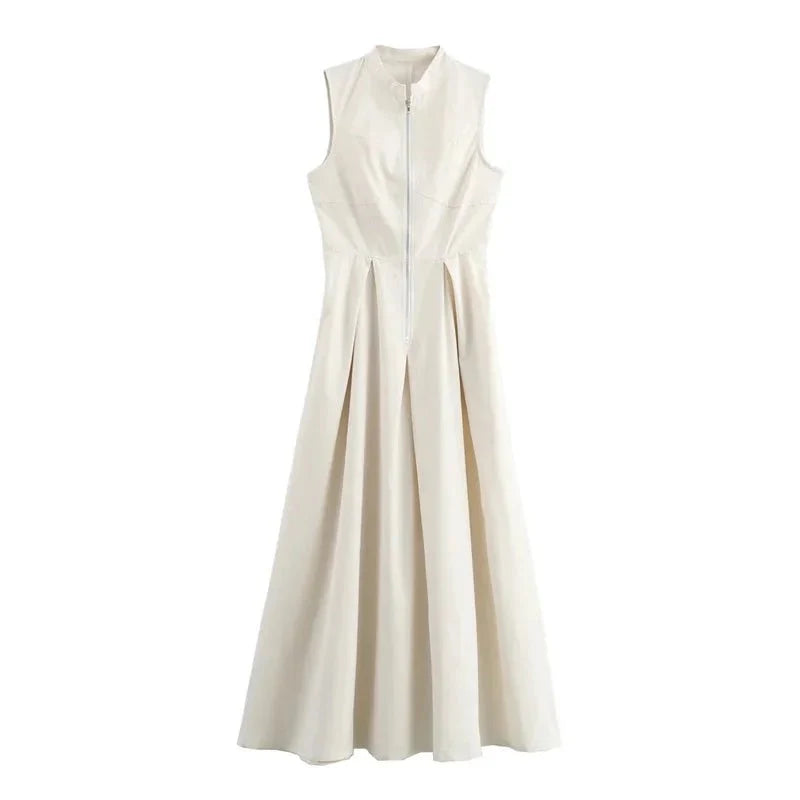 Elegant Sleeveless Zipper Pleated Dress