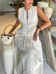 Elegant Sleeveless Zipper Pleated Dress