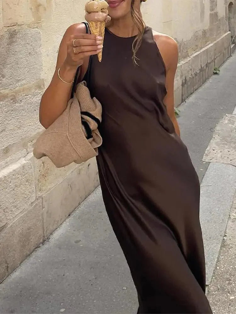 Elegant Solid Satin Maxi Dress
